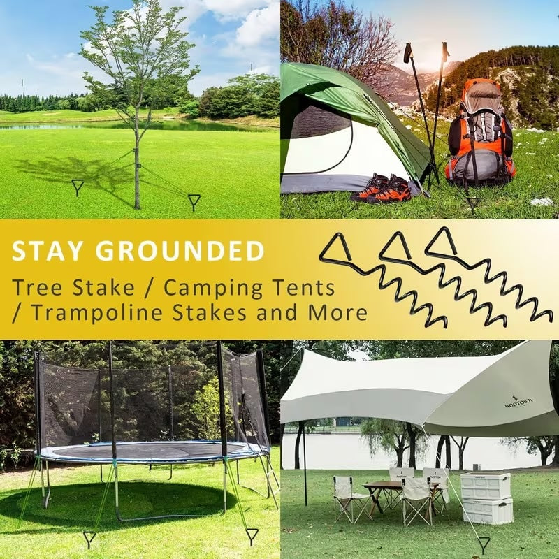 9Pcs Metal Spiral Ground Anchor Kit 40cm Tree Stakes with Reflective Tie Down Ropes