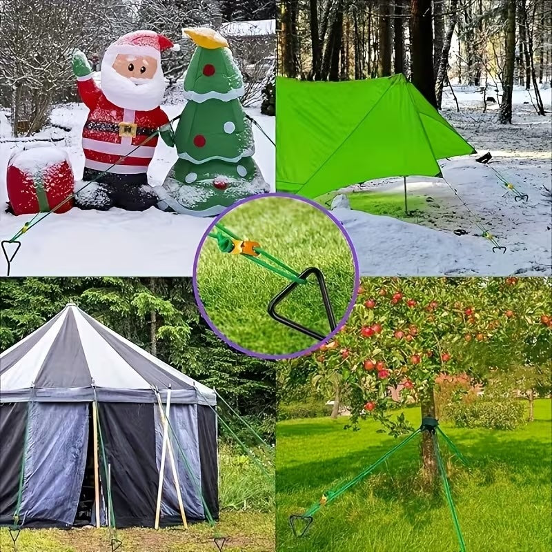 9Pcs Metal Spiral Ground Anchor Kit 40cm Tree Stakes with Reflective Tie Down Ropes