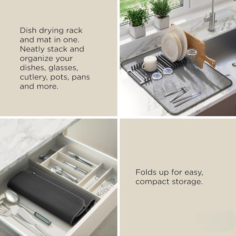 Microfiber Dish Drying Mat with Removable Dish Rack Set Kitchen Countertop Organizer