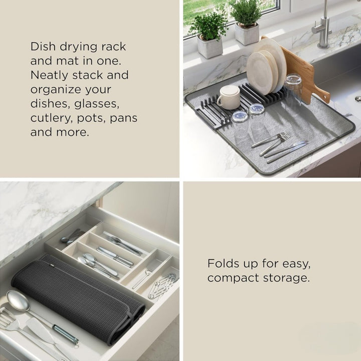 Microfiber Dish Drying Mat with Removable Dish Rack Set Kitchen Countertop Organizer