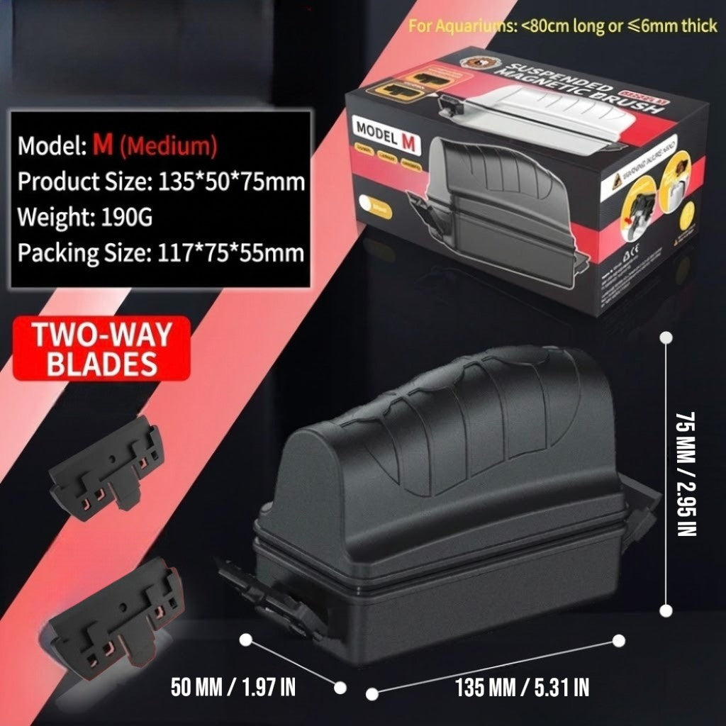 Magnetic Fish Tank Brush with Double Sided Scraper Size - M