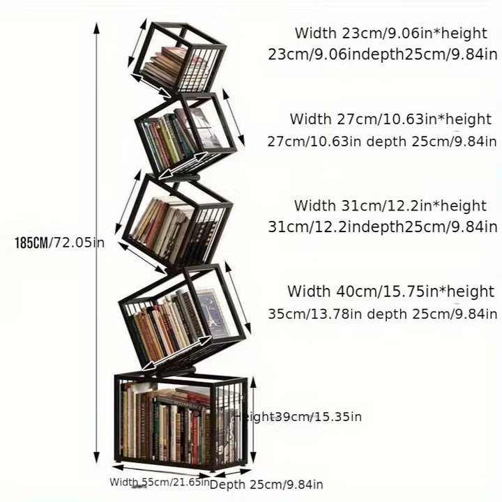 Geometric Stacking Bookshelf 183cm Tall Modern Carbon Steel Storage Rack 5-Tier Cube Display Shelf