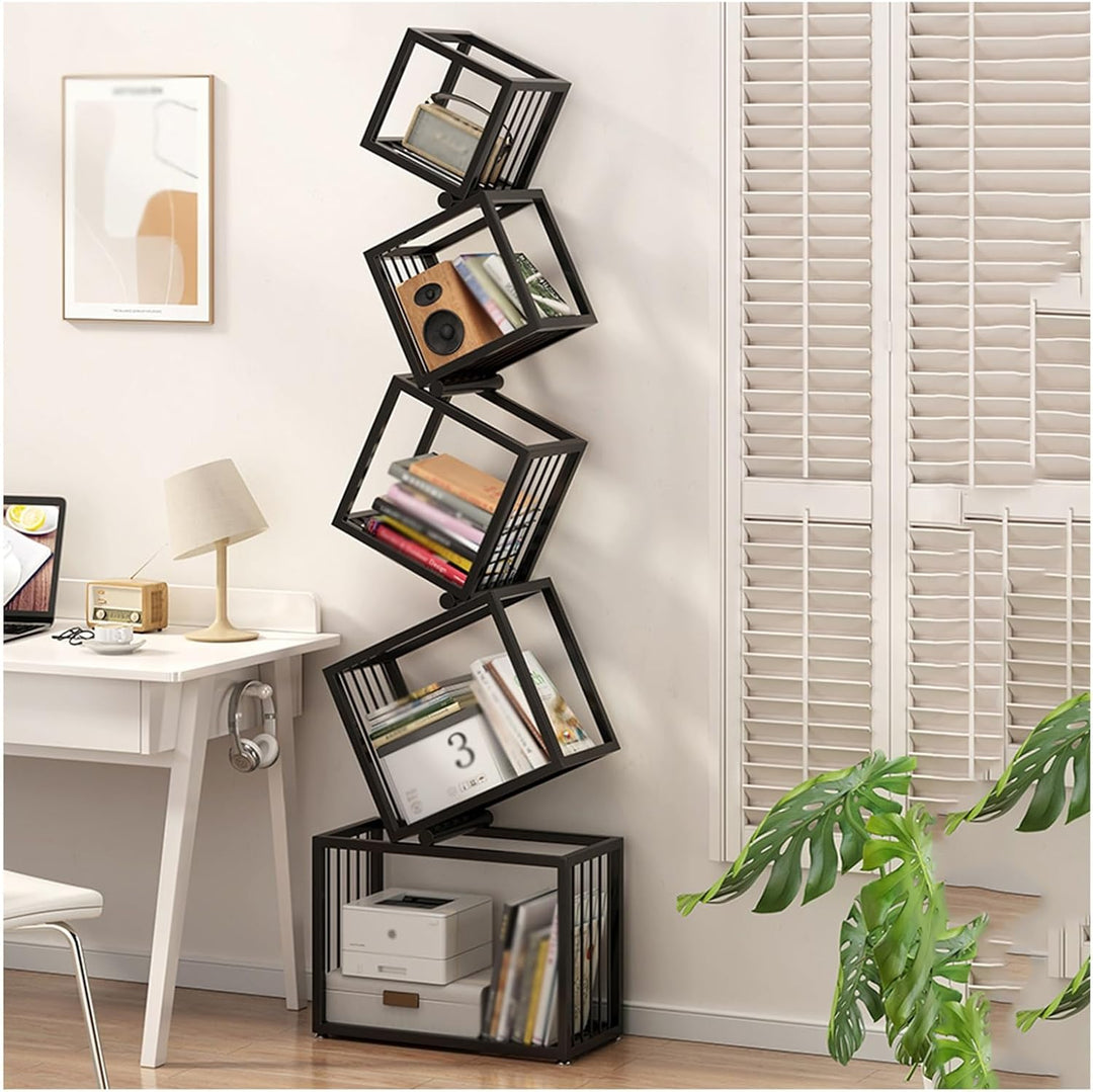 Geometric Stacking Bookshelf 183cm Tall Modern Carbon Steel Storage Rack 5-Tier Cube Display Shelf