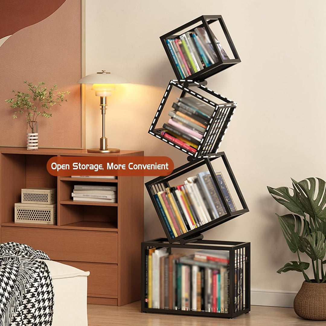 Geometric Stacking Bookshelf 183cm Tall Modern Carbon Steel Storage Rack 5-Tier Cube Display Shelf