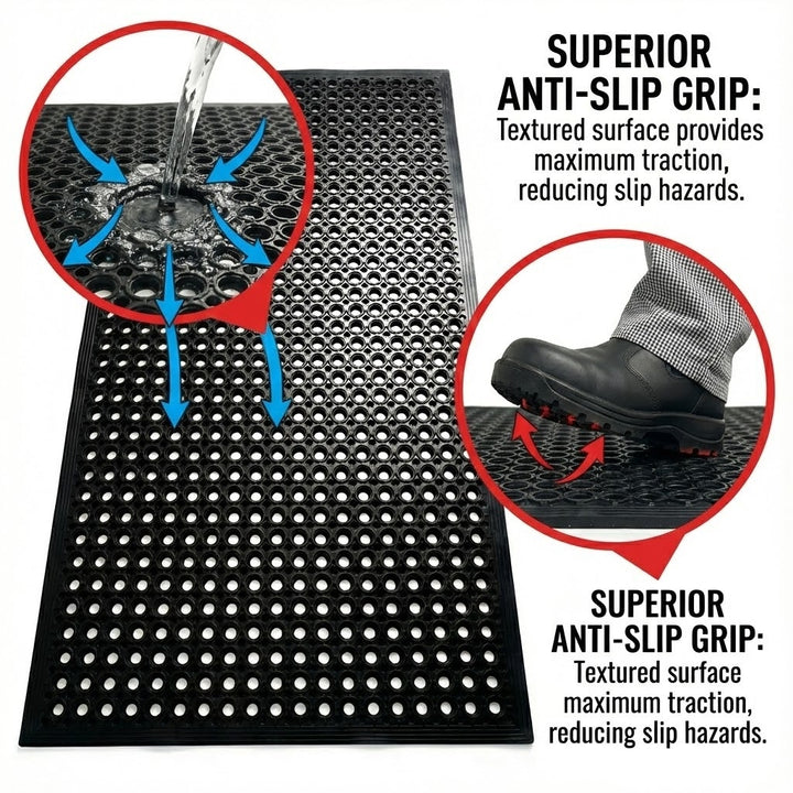 Heavy Duty Rubber Floor Mat Anti Slip Drainage Mat - 90x150cm