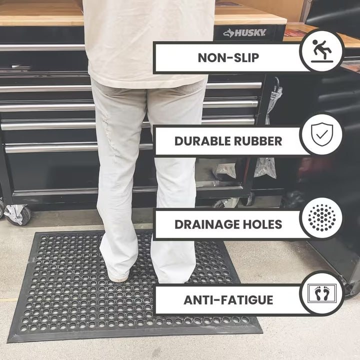 Heavy Duty Rubber Floor Mat Anti Slip Drainage Mat - 60x90cm