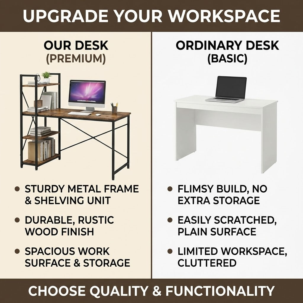Industrial Computer Desk with Storage Shelves