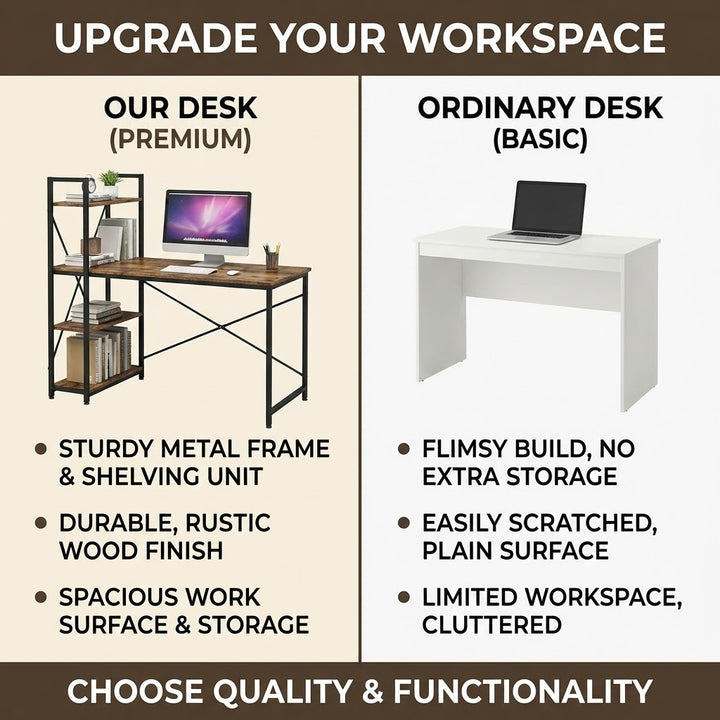 Industrial Computer Desk with Storage Shelves