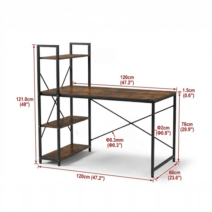 Industrial Computer Desk with Storage Shelves