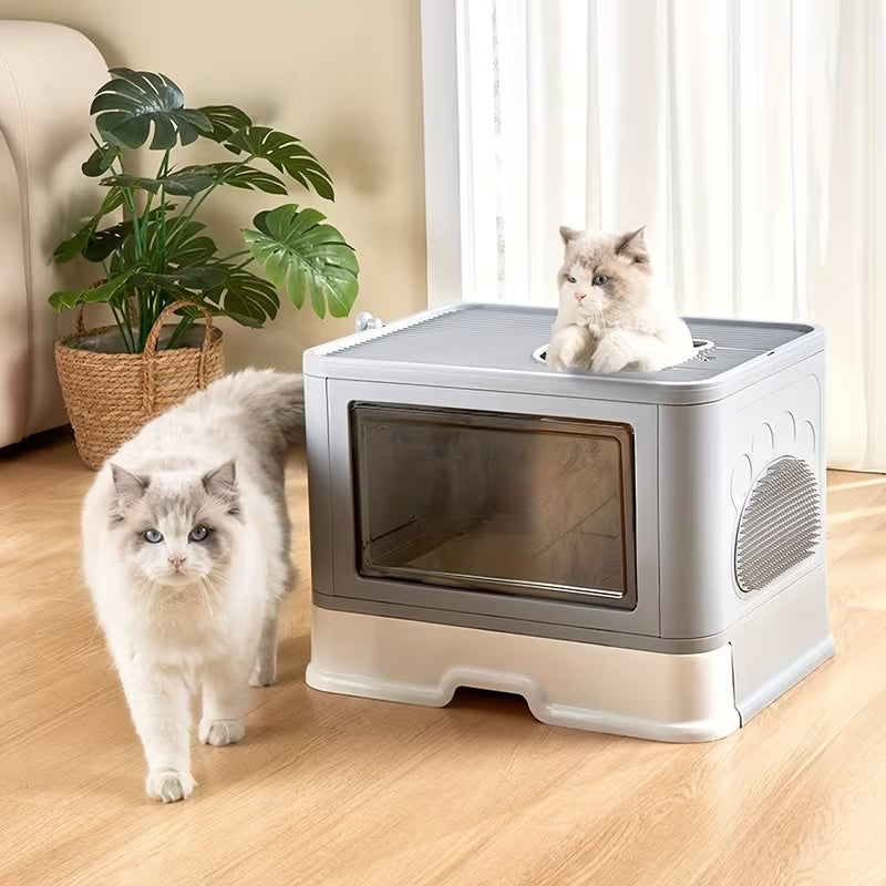 Foldable Cat Litter Box with Drawer Large Enclosed Cat Toilet with Top Exit