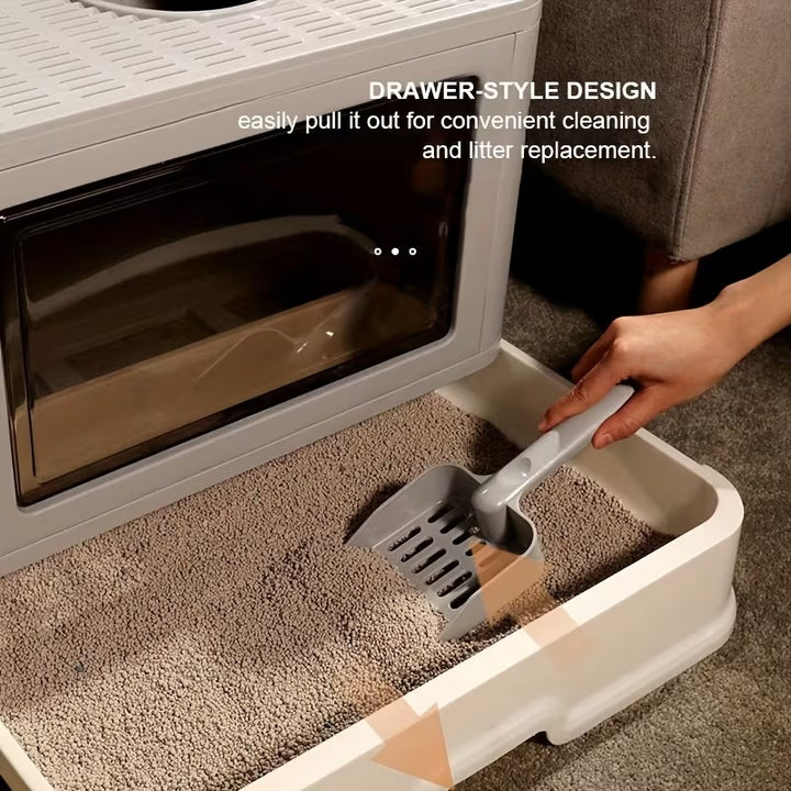 Foldable Cat Litter Box with Drawer Large Enclosed Cat Toilet with Top Exit