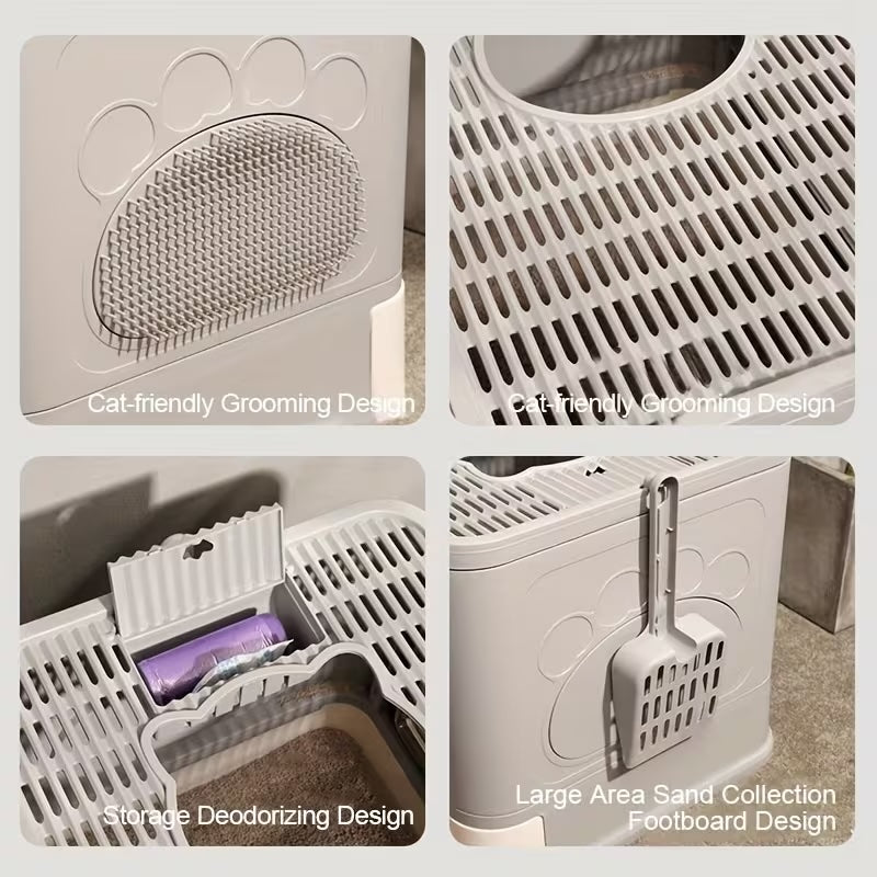 Foldable Cat Litter Box with Drawer Large Enclosed Cat Toilet with Top Exit