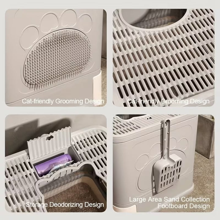 Foldable Cat Litter Box with Drawer Large Enclosed Cat Toilet with Top Exit