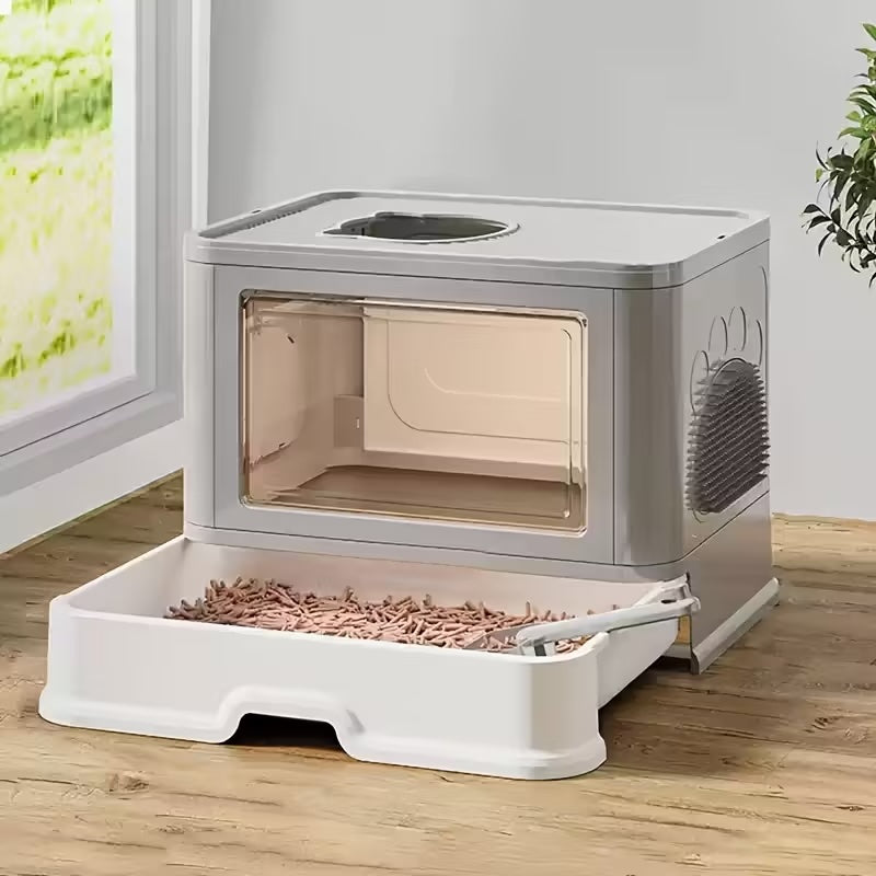 Foldable Cat Litter Box with Drawer Large Enclosed Cat Toilet with Top Exit