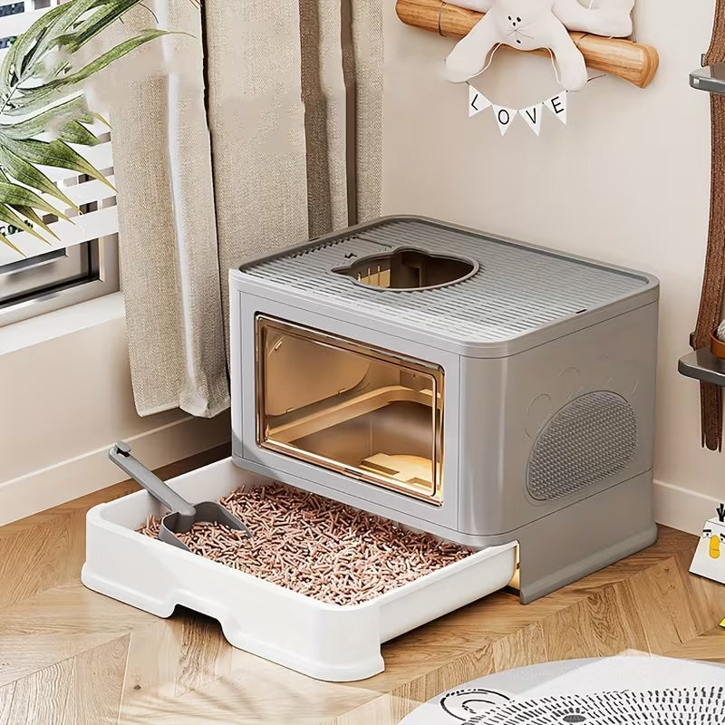 Foldable Cat Litter Box with Drawer Large Enclosed Cat Toilet with Top Exit