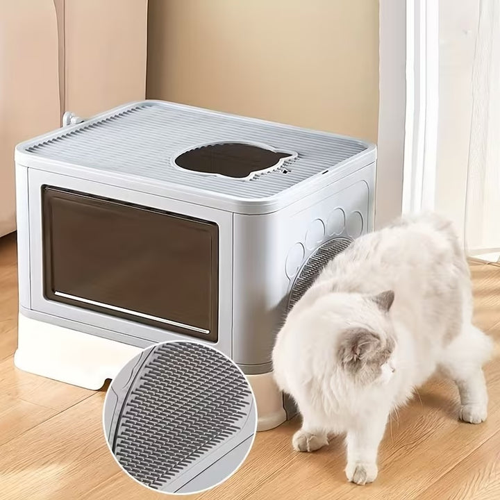 Foldable Cat Litter Box with Drawer Large Enclosed Cat Toilet with Top Exit