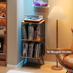 Retro Mesh Record Stand with 4 Reinforced Metal Legs Small Cabinet for Vinyls