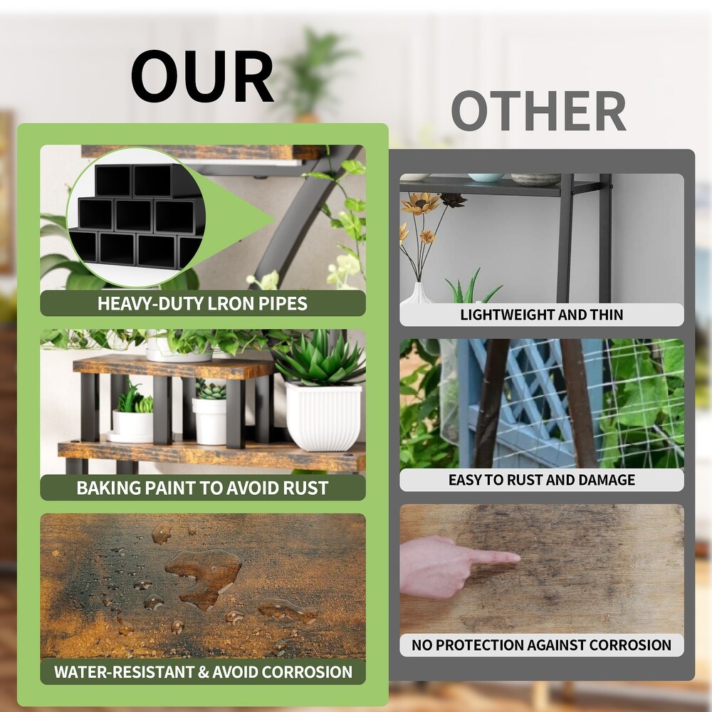 5 Tier Curved Flower Stand Metal Wood Tiered Plant Shelf