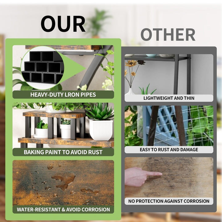 5 Tier Curved Flower Stand Metal Wood Tiered Plant Shelf