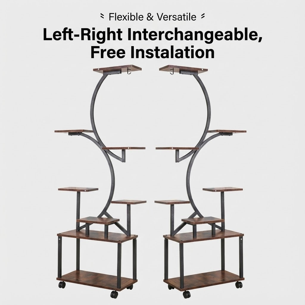 5 Tier Curved Flower Stand Metal Wood Tiered Plant Shelf