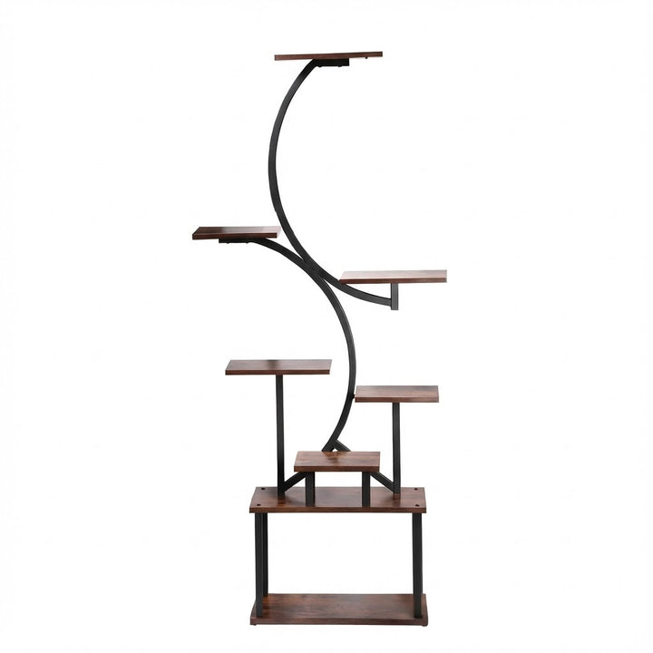 5 Tier Curved Flower Stand Metal Wood Tiered Plant Shelf