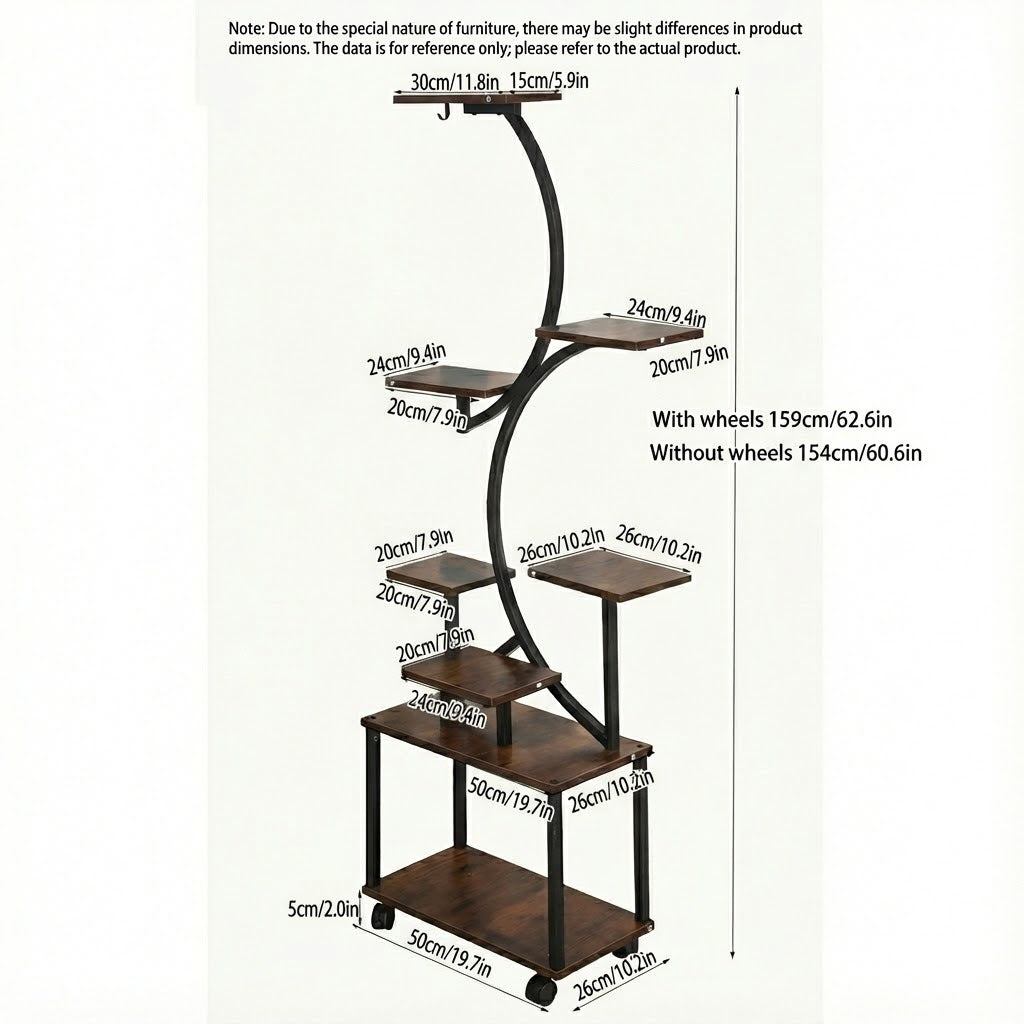 5 Tier Curved Flower Stand Metal Wood Tiered Plant Shelf