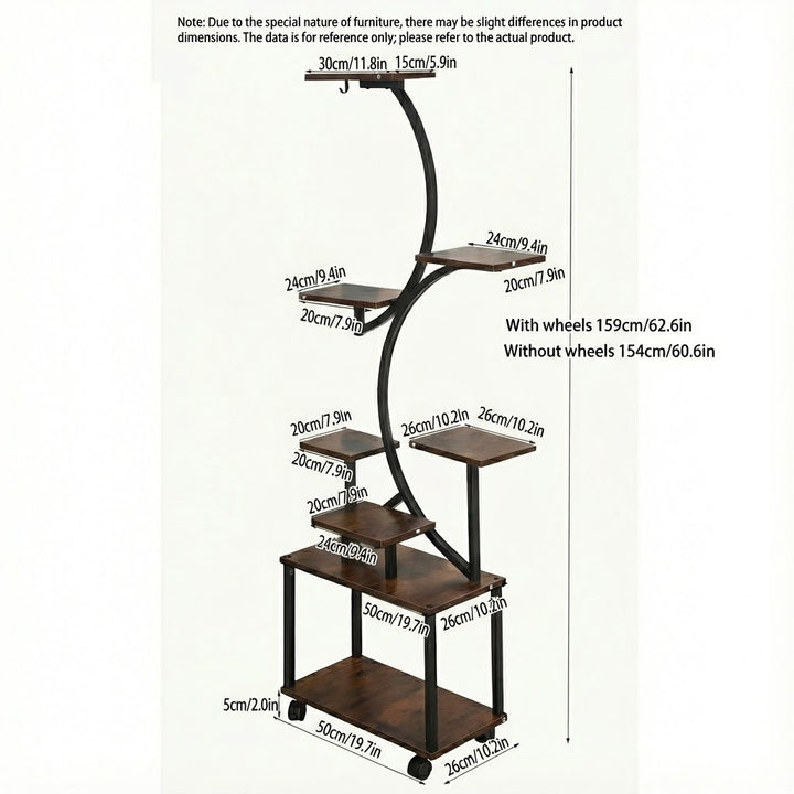 5 Tier Curved Flower Stand Metal Wood Tiered Plant Shelf