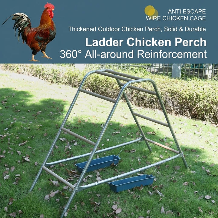 Ladder Chicken Perch with Feeding Troughs Multi Level Wood Metal Climbing Rack