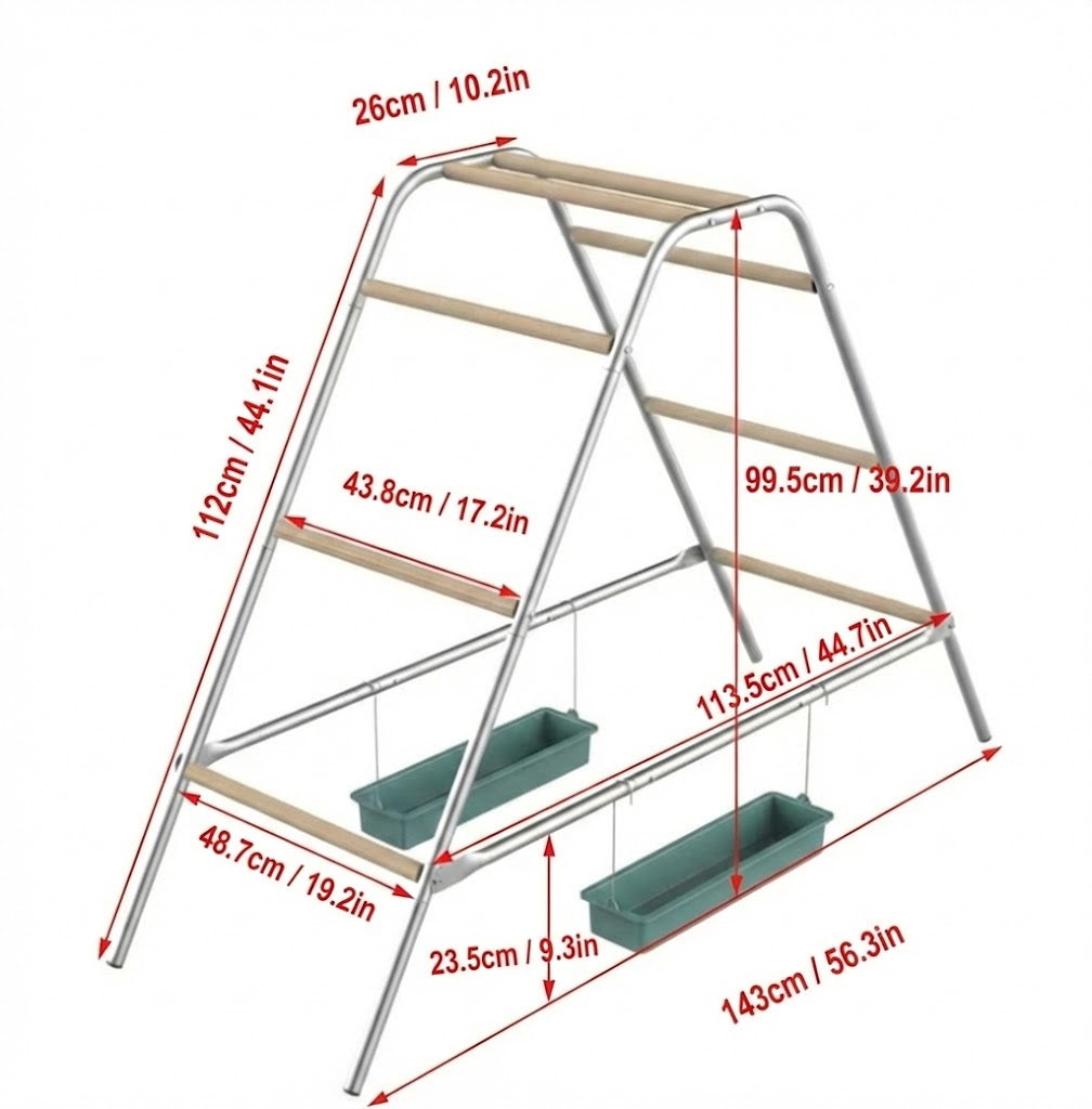 Ladder Chicken Perch with Feeding Troughs Multi Level Wood Metal Climbing Rack