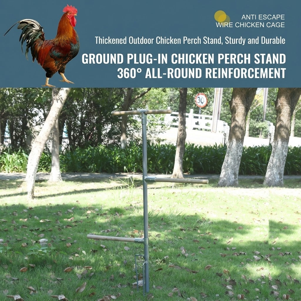120cm Tall Chicken Perch Stand - Reinforced Metal Eucalyptus Wood Perch