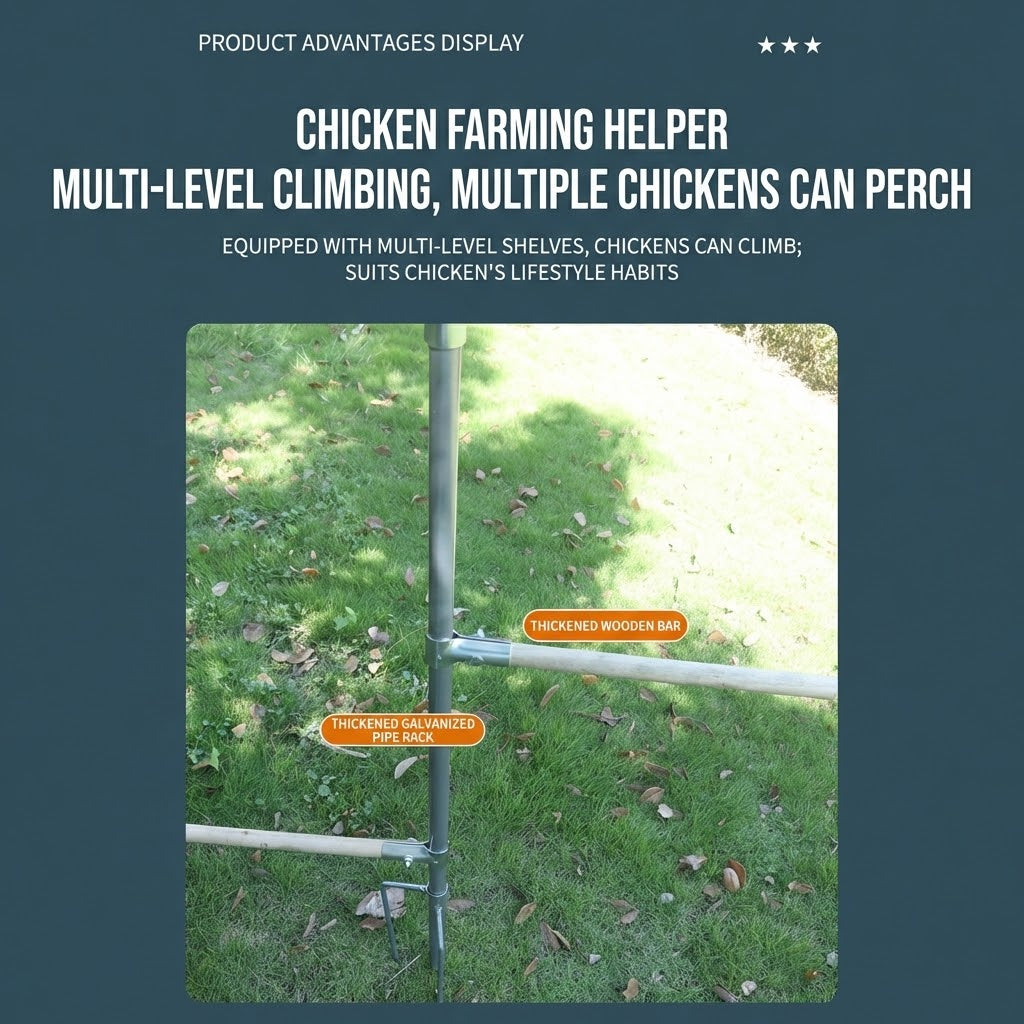 120cm Tall Chicken Perch Stand - Reinforced Metal Eucalyptus Wood Perch