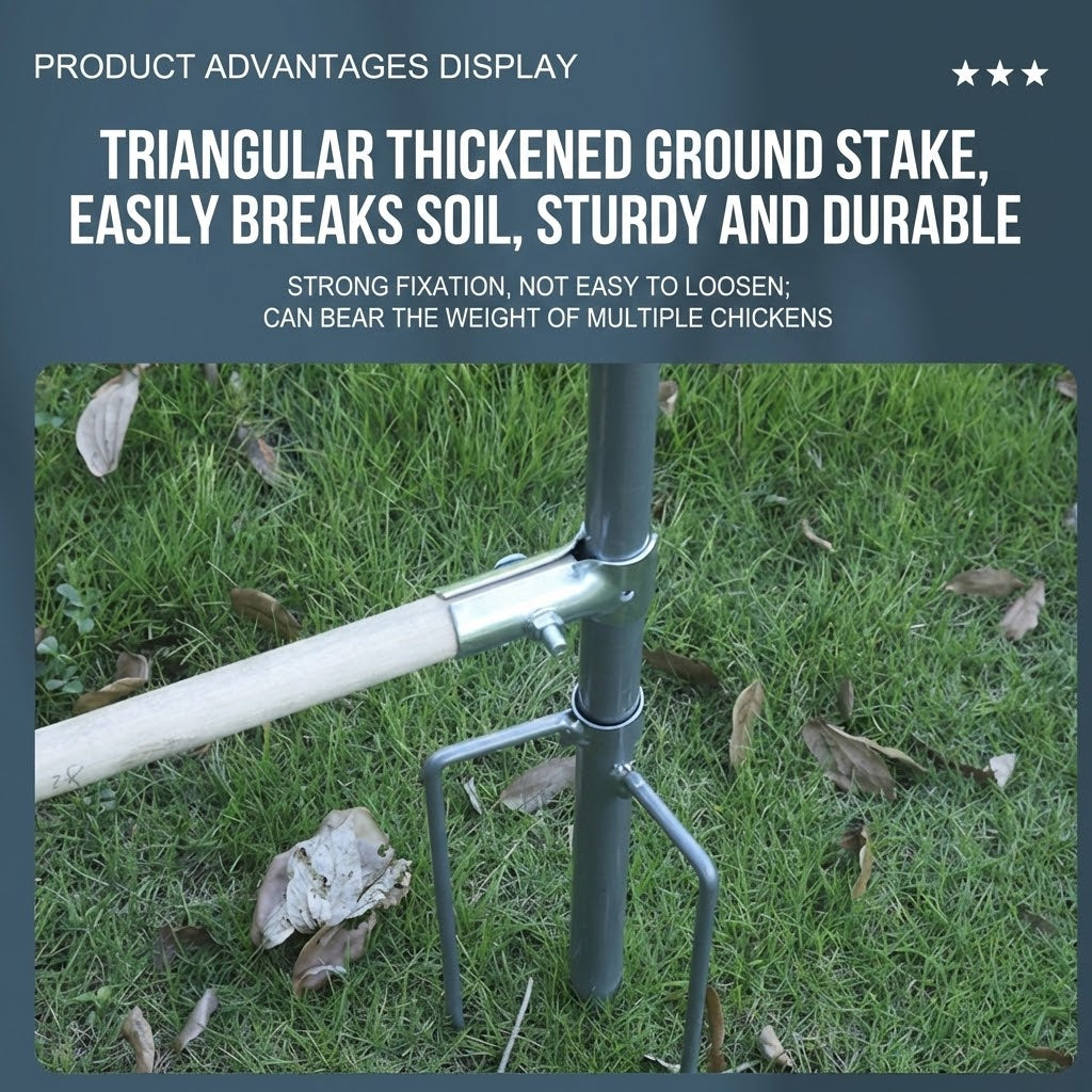 120cm Tall Chicken Perch Stand - Reinforced Metal Eucalyptus Wood Perch