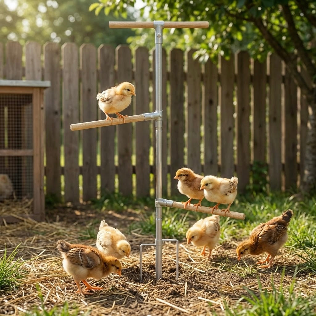 120cm Tall Chicken Perch Stand - Reinforced Metal Eucalyptus Wood Perch