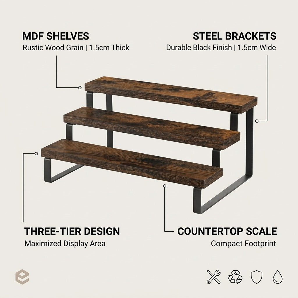 3-Tier Industrial Countertop Display Stand