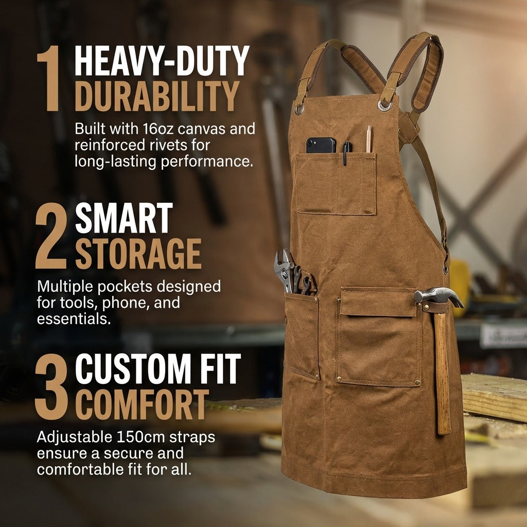 Canvas Work Tool Apron Ergonomic Cross-Back Straps