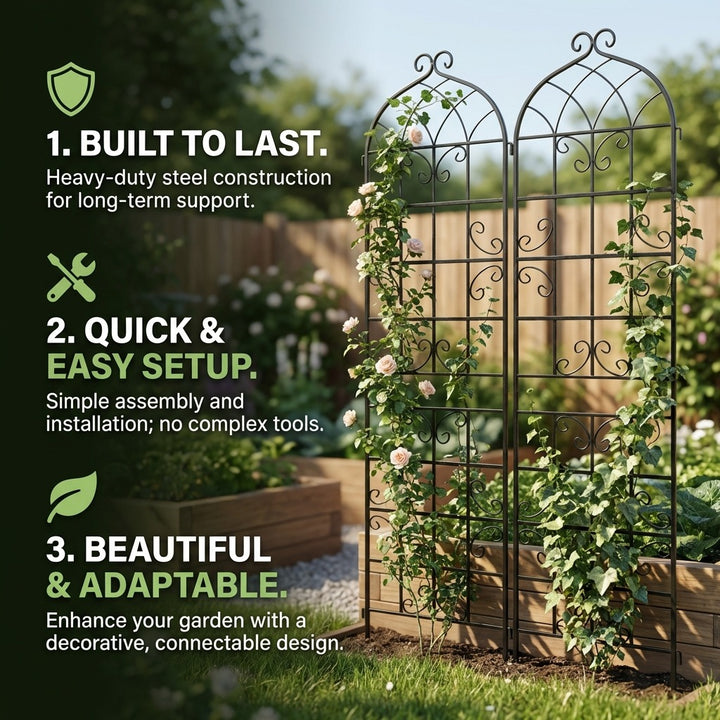 Set of 2 Metal Garden Trellis Plant Support - 220cm