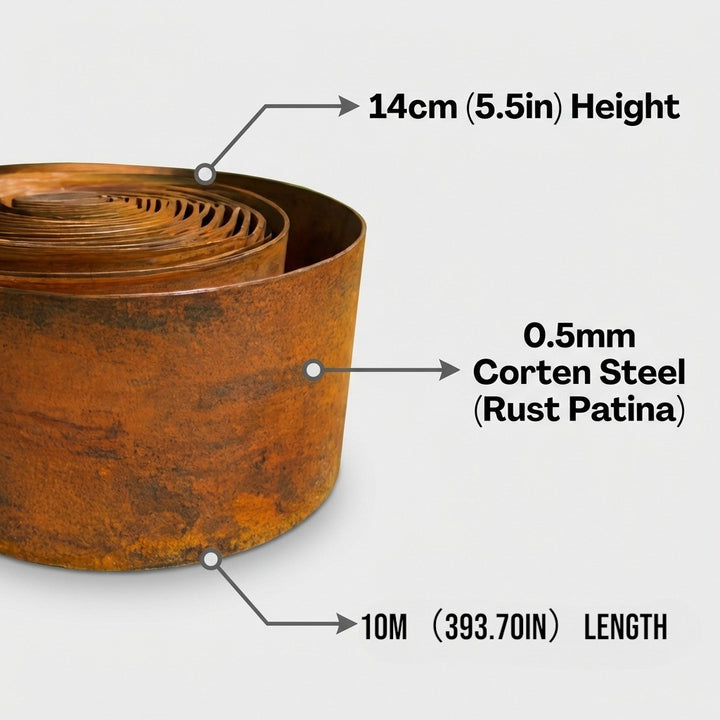 Garden Edging Flexible Rusty Metal Landscape Border - 10m