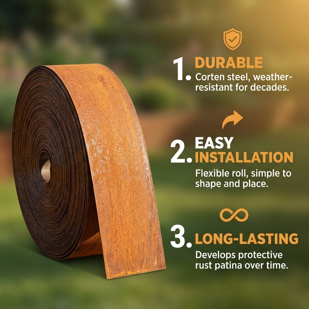 Garden Edging Flexible Rusty Metal Landscape Border - 10m