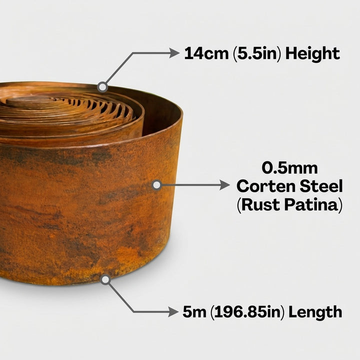 Garden Edging Flexible Rusty Metal Landscape Border - 5m