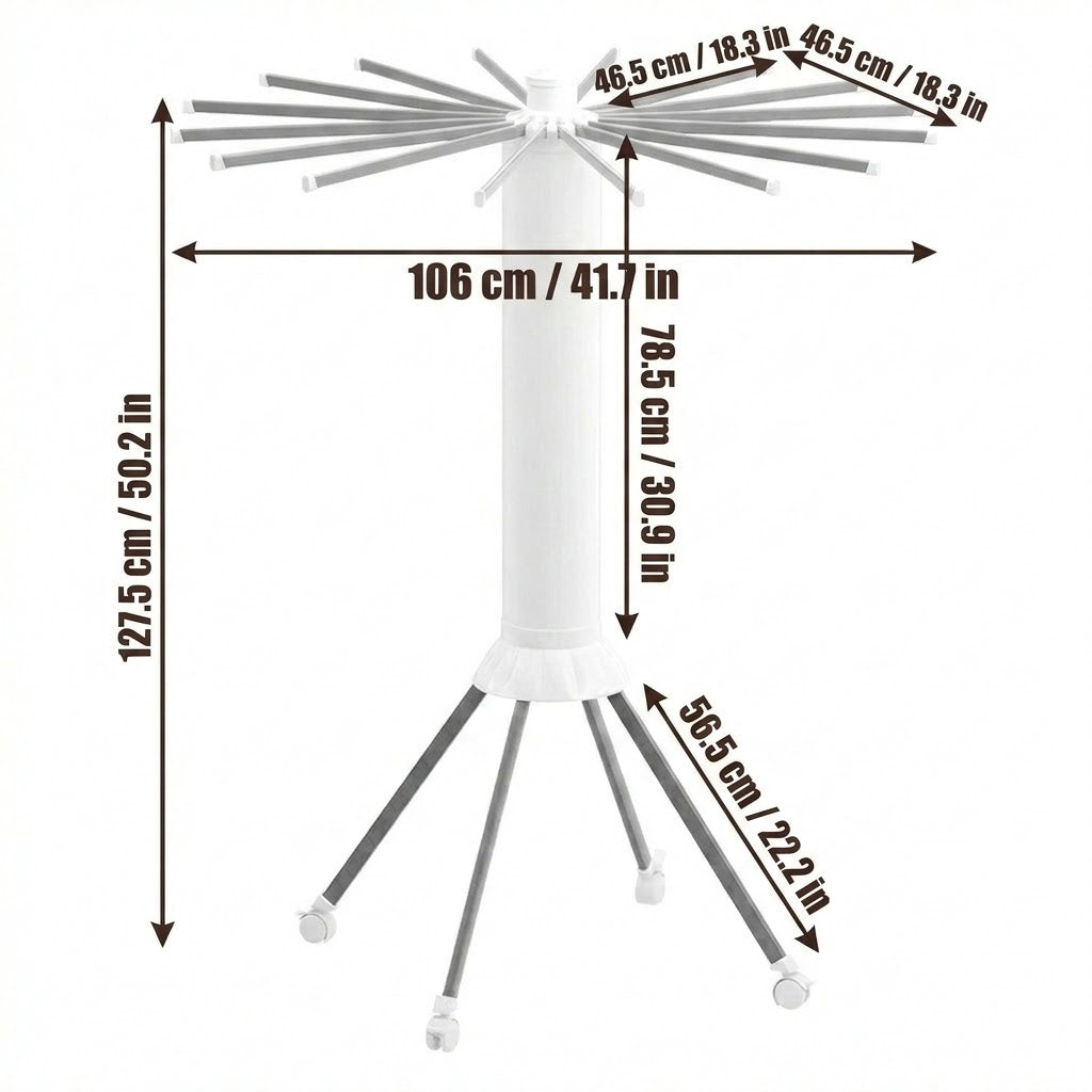 No-Install Foldable Rotating Clothes Drying Rack 16 Rods