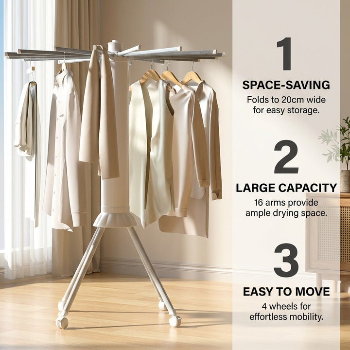 No-Install Foldable Rotating Clothes Drying Rack 16 Rods