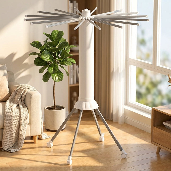 No-Install Foldable Rotating Clothes Drying Rack 16 Rods