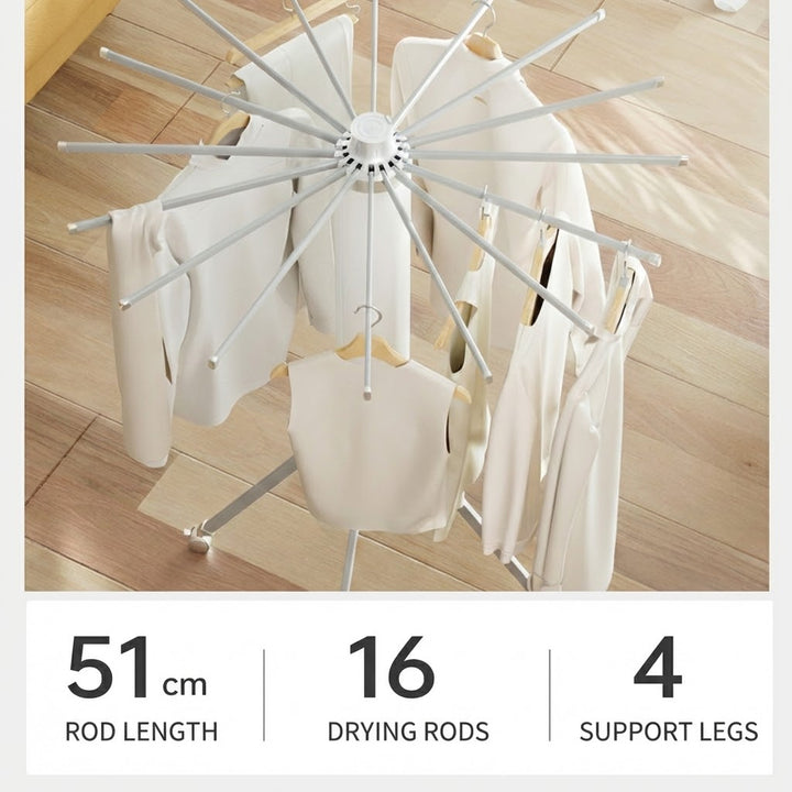 No-Install Foldable Rotating Clothes Drying Rack 16 Rods