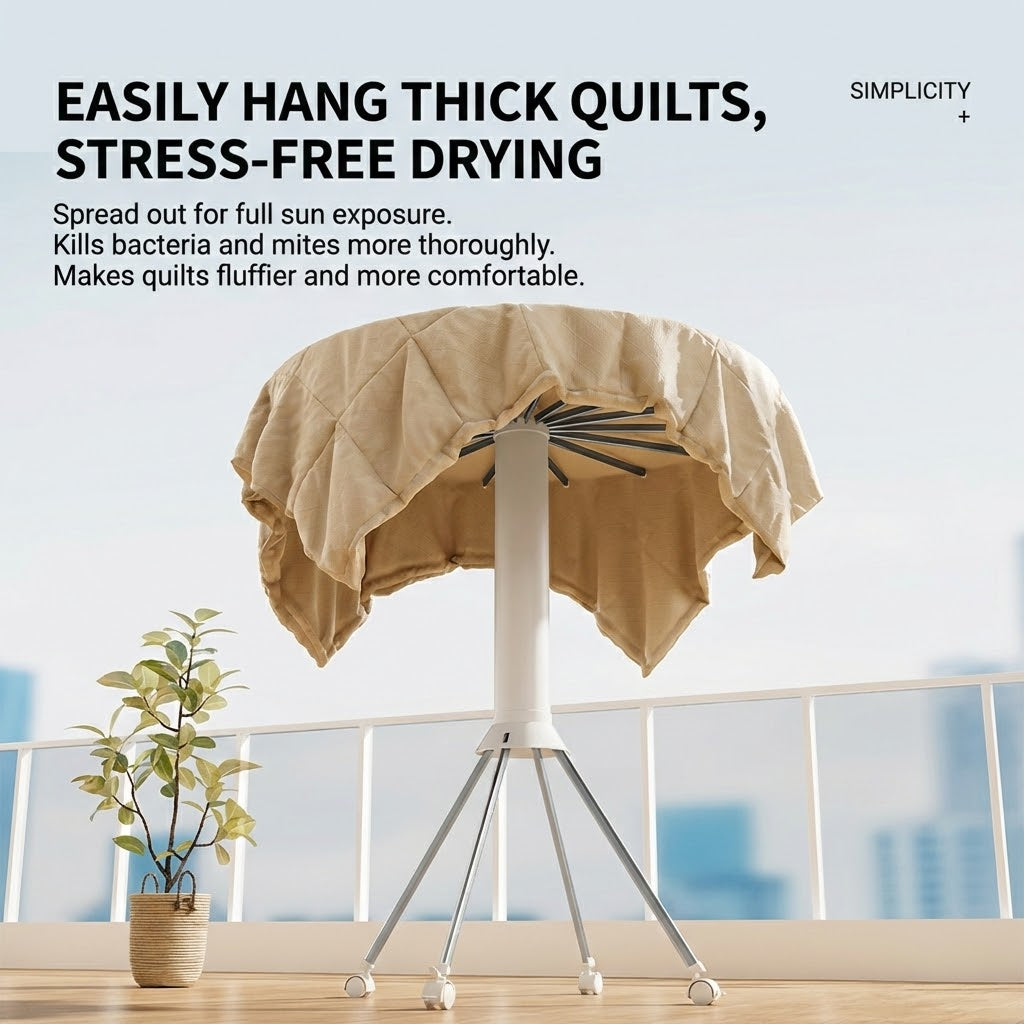No-Install Foldable Rotating Clothes Drying Rack 16 Rods