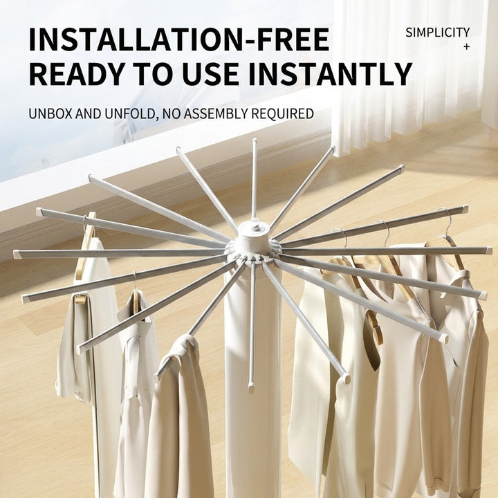 No-Install Foldable Rotating Clothes Drying Rack 16 Rods