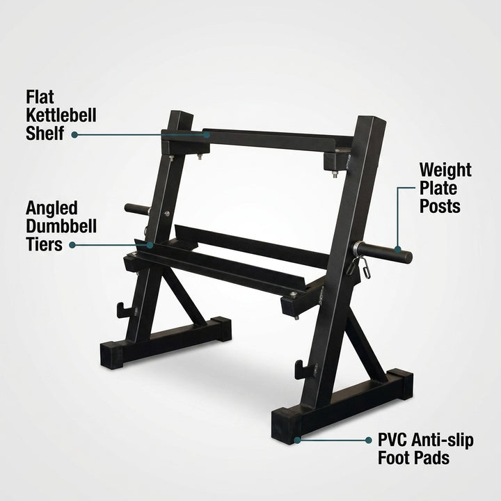 Multi-Function Dumbbell Kettlebell Weight Plate  Bar Storage Rack