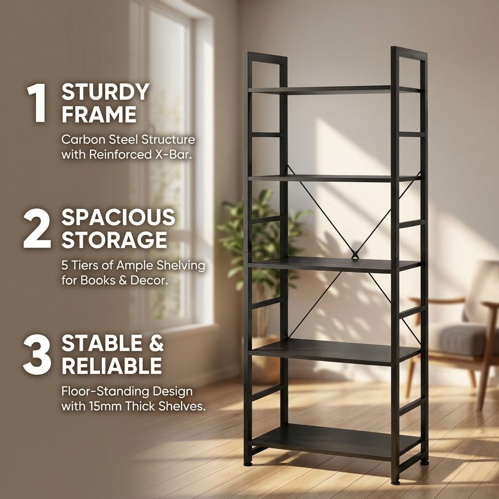 5 Tier Industrial Bookshelf