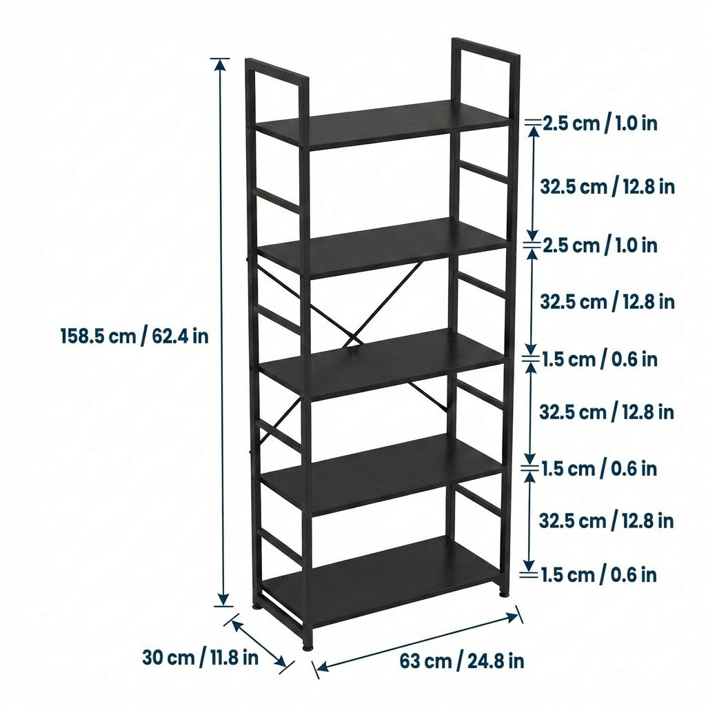 5 Tier Industrial Bookshelf