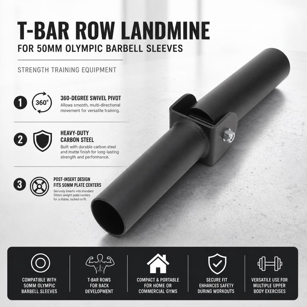 T-Bar Row Landmine Attachment for 50mm Olympic Barbell Sleeves - Black