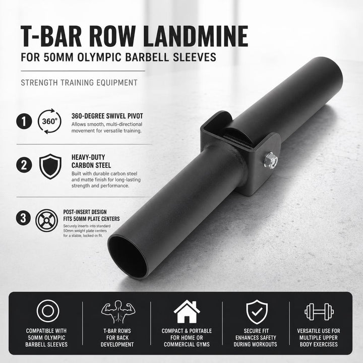 T-Bar Row Landmine Attachment for 50mm Olympic Barbell Sleeves - Black